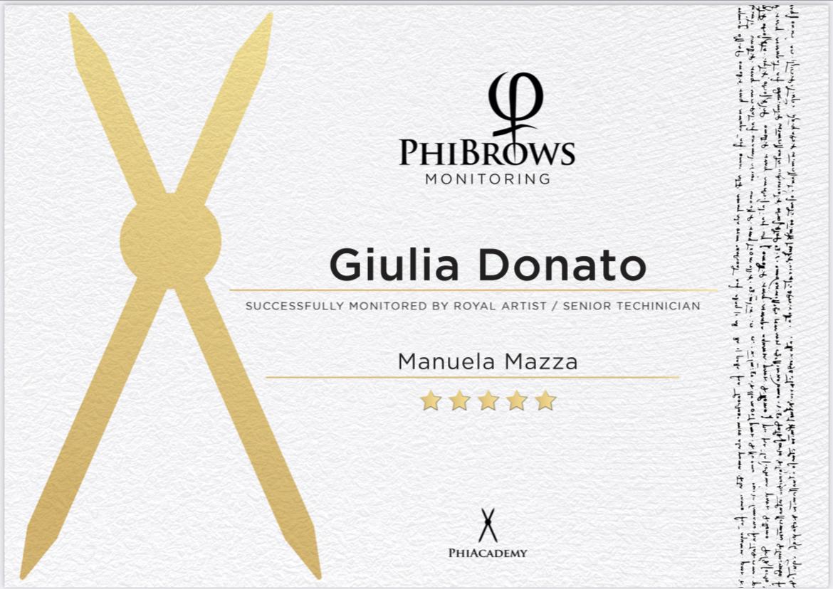 Certificato Senior PhiBrows Monotoring di Giulia Donato - PhiAcademy - Genova Albaro